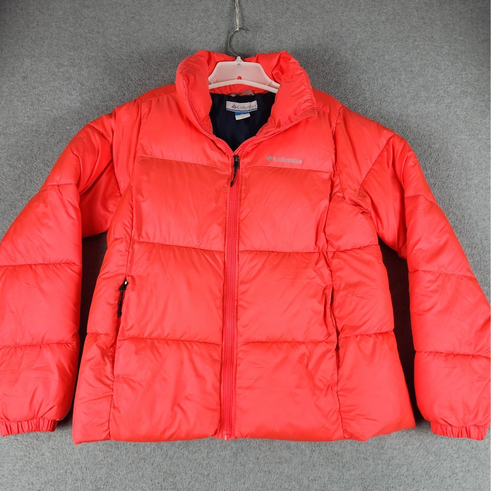 Columbia Puffer Jacket Womens Medium Red Lined Full Zip Casual Winter Outerwear